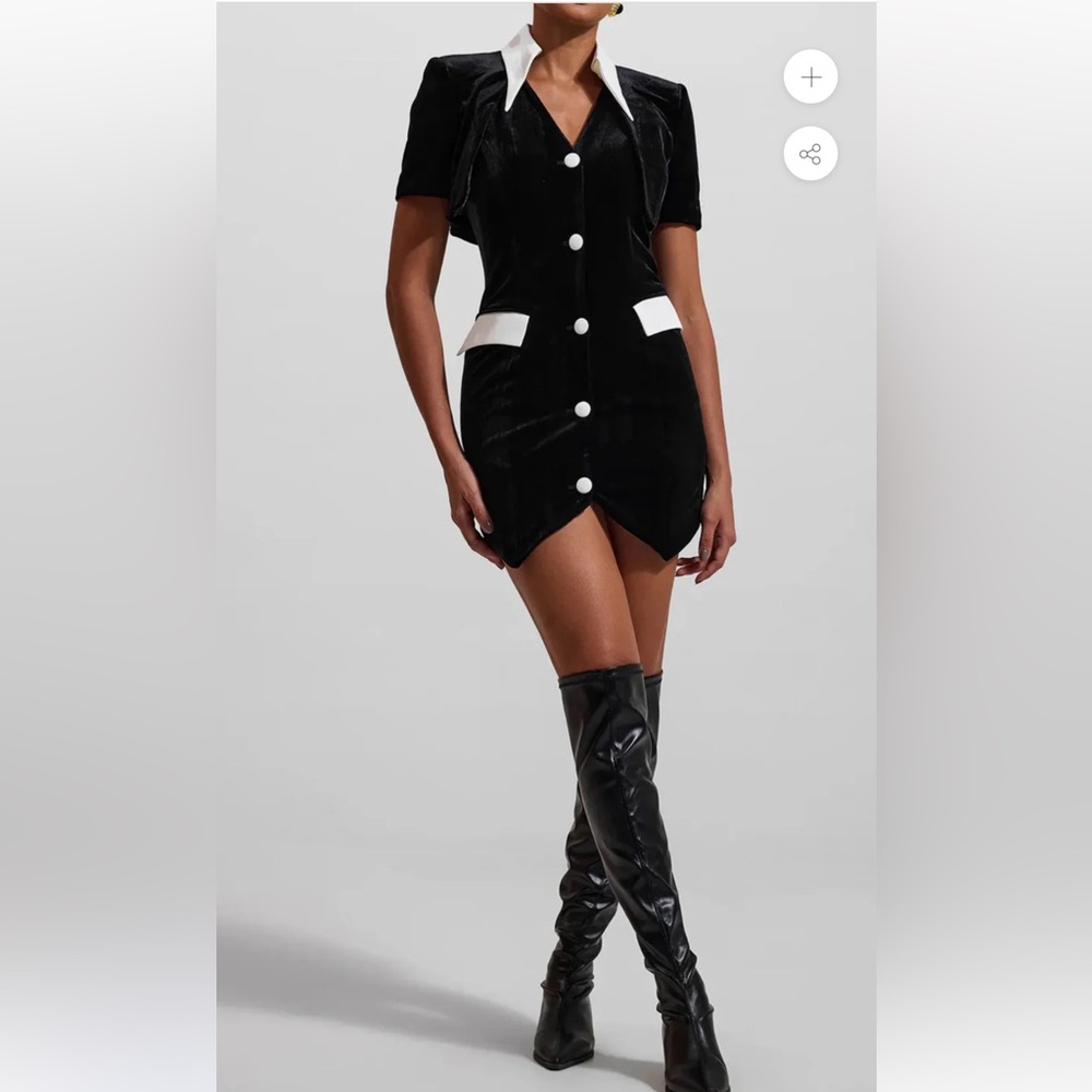 FLEUR RETRO Velvet Button Short Sleeve Black Mini Dress Women’s Size Large NEW
